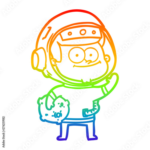 rainbow gradient line drawing happy astronaut cartoon