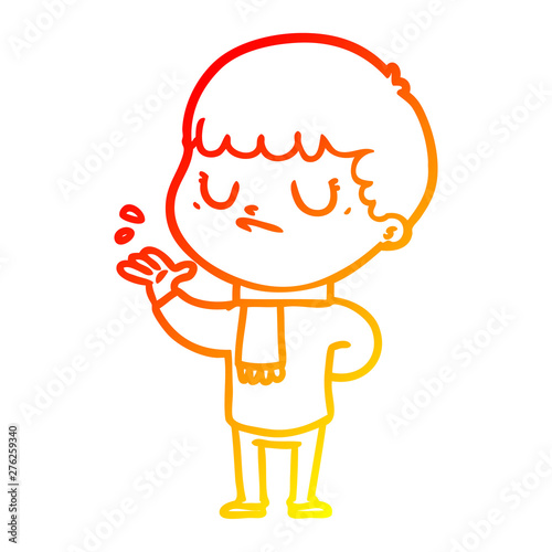 warm gradient line drawing cartoon grumpy boy