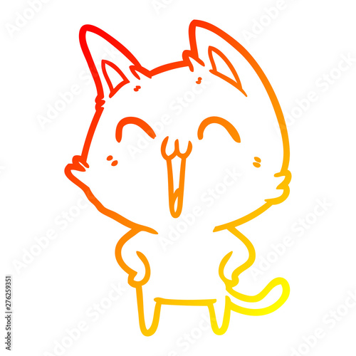 warm gradient line drawing happy cartoon cat meowing