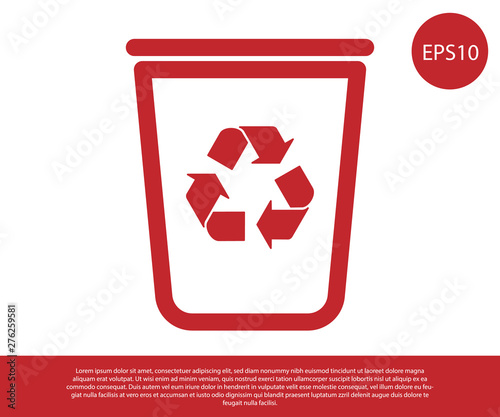 Red Recycle bin with recycle symbol icon isolated on white background. Trash can icon. Garbage bin sign. Recycle basket sign. Vector Illustration