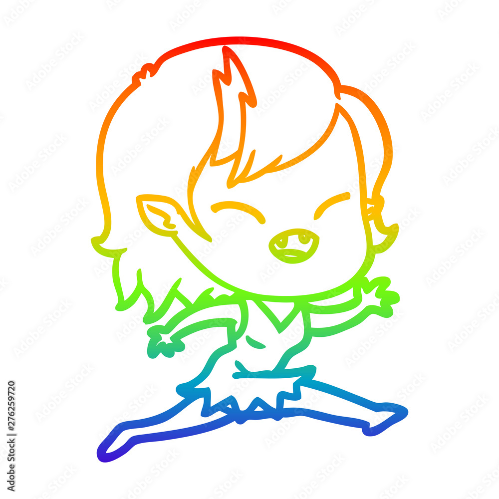 Fototapeta premium rainbow gradient line drawing cartoon laughing vampire girl running