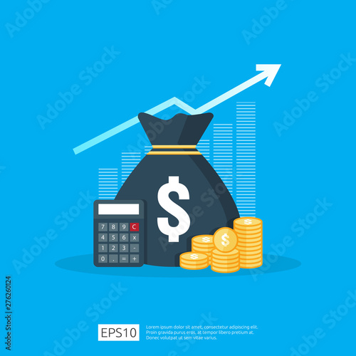 income salary dollar rate increase statistic. business profit growth margin revenue. Finance performance of return on investment ROI concept with arrow. cost sale icon flat style vector illustration