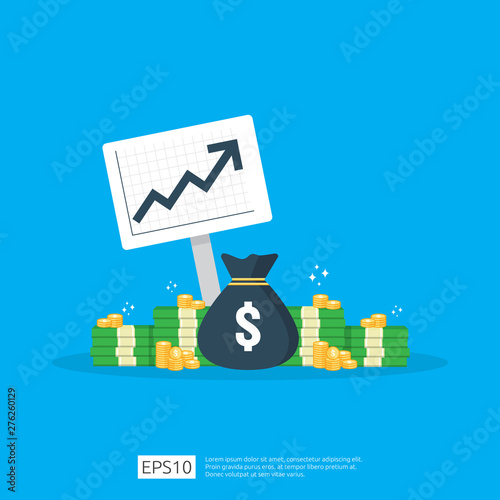 income salary dollar rate increase statistic. business profit growth margin revenue. Finance performance of return on investment ROI concept with arrow. cost sale icon flat style vector illustration