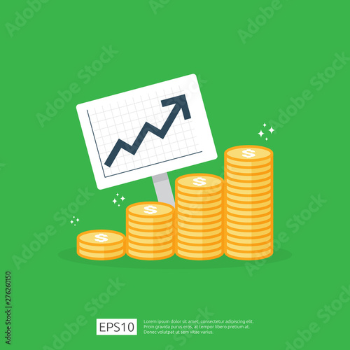 income salary dollar rate increase statistic. business profit growth margin revenue. Finance performance of return on investment ROI concept with arrow. cost sale icon flat style vector illustration
