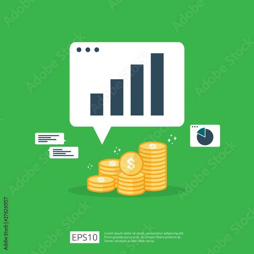 income salary dollar rate increase statistic. business profit growth margin revenue. Finance performance of return on investment ROI concept with arrow. cost sale icon flat style vector illustration