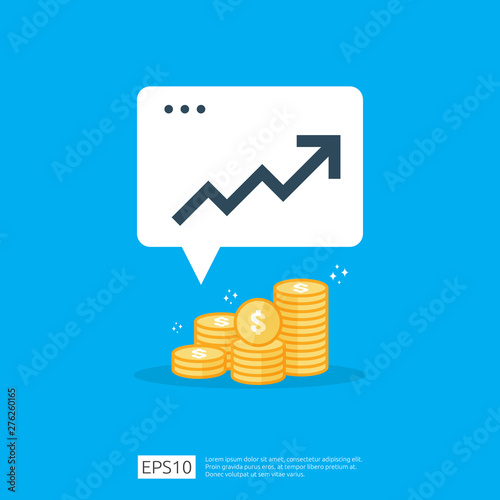 income salary dollar rate increase statistic. business profit growth margin revenue. Finance performance of return on investment ROI concept with arrow. cost sale icon flat style vector illustration