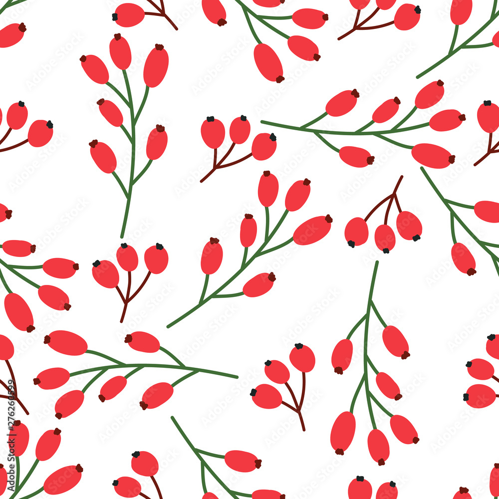 Seamless pattern with berries on a white background.  Vector design for wrapping paper, textile. .