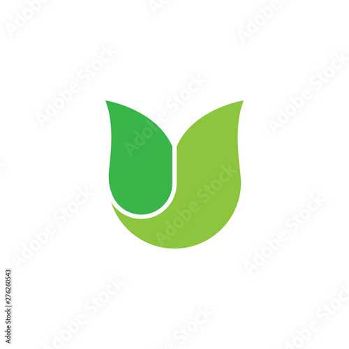 letter u simple 3d curves leaf logo vector