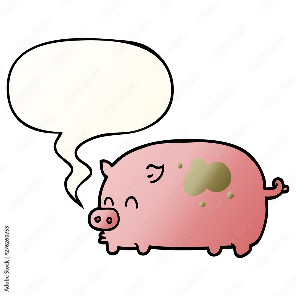 cute cartoon pig and speech bubble in smooth gradient style cute cartoon pig and speech bubble in smooth gradient style