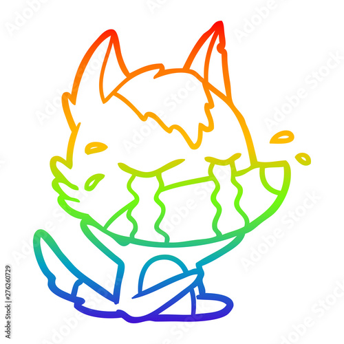 rainbow gradient line drawing cartoon crying wolf