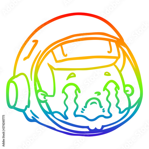 rainbow gradient line drawing cartoon astronaut face crying