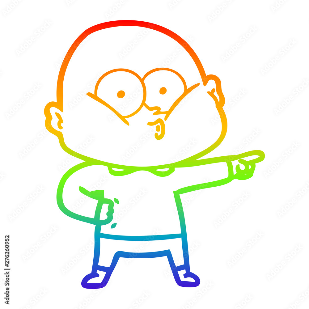 Obraz premium rainbow gradient line drawing cartoon bald man staring