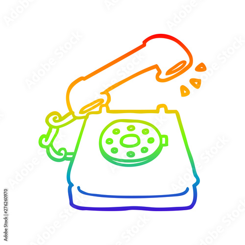 rainbow gradient line drawing cartoon ringing telephone