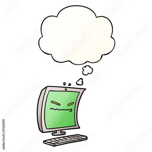 cyber bullying cartoon and thought bubble in smooth gradient style