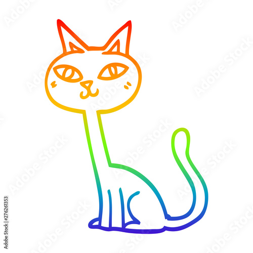 rainbow gradient line drawing cartoon cat