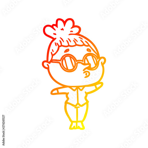 warm gradient line drawing cartoon woman wearing glasses