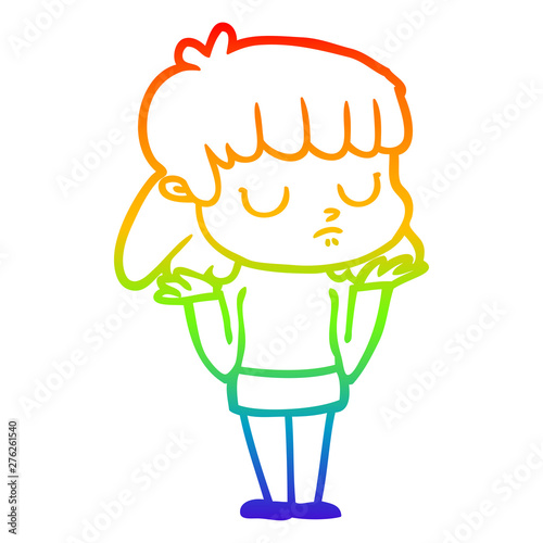 rainbow gradient line drawing cartoon indifferent woman