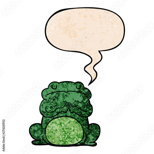 cartoon arrogant frog and speech bubble in retro texture style