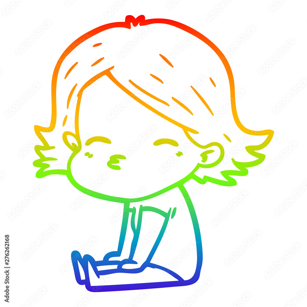 rainbow gradient line drawing cartoon woman sitting rainbow gradient line drawing cartoon woman sitting