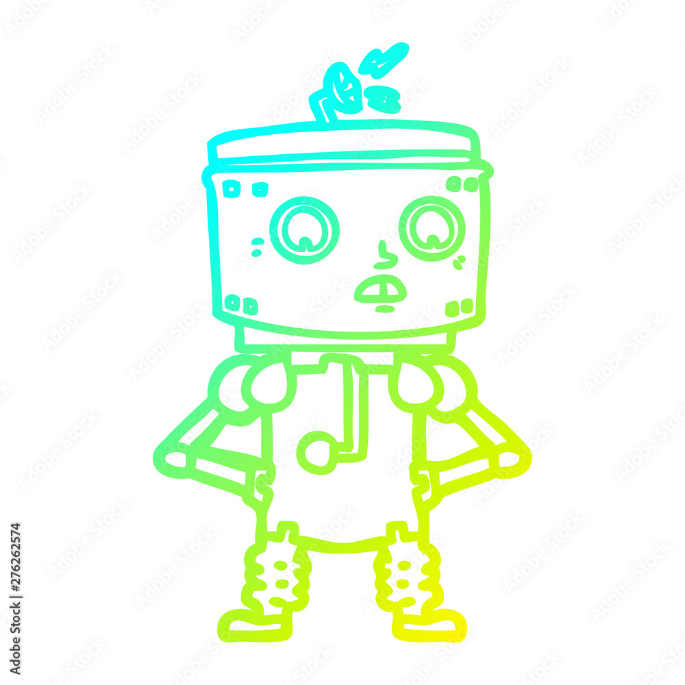 cold gradient line drawing cartoon robot with hands on hips cold gradient line drawing cartoon robot with hands on hips