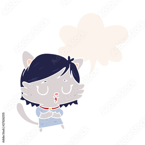 cartoon cat girl and speech bubble in retro style