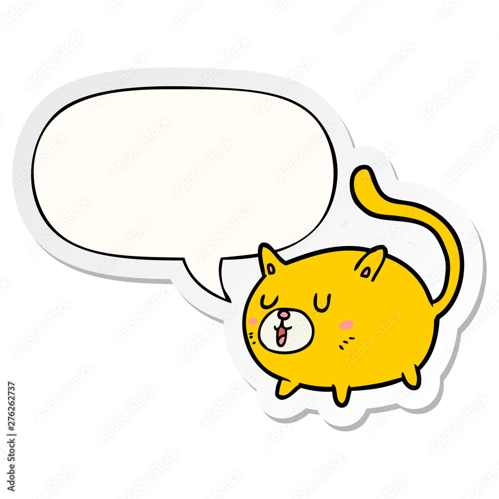 cartoon happy cat and speech bubble sticker cartoon happy cat and speech bubble sticker