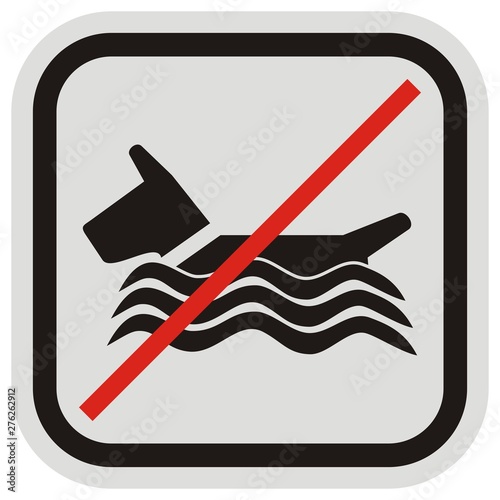 Bathing dogs does not allowed, vector icon at black and gray frame