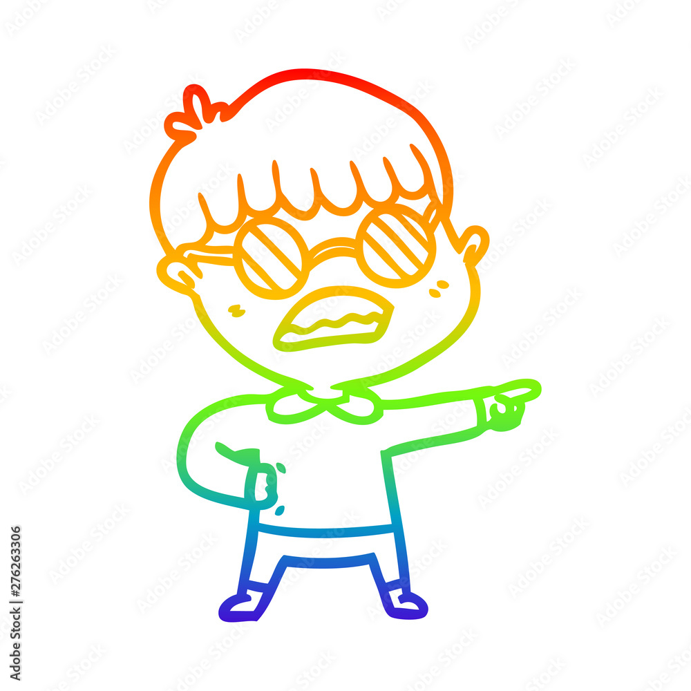 rainbow gradient line drawing cartoon pointing boy wearing spectacles rainbow gradient line drawing cartoon pointing boy wearing spectacles