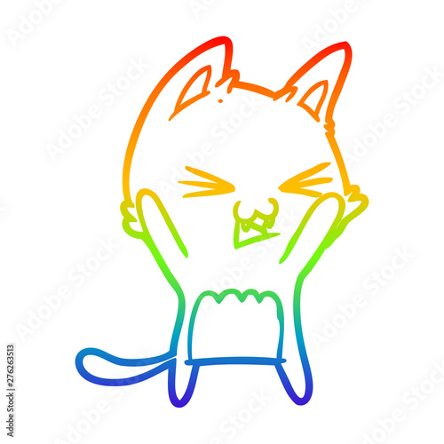 rainbow gradient line drawing cartoon cat hissing