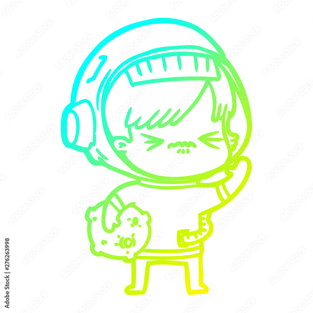cold gradient line drawing cartoon astronaut woman