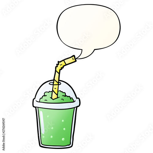 cartoon iced smoothie and speech bubble in smooth gradient style