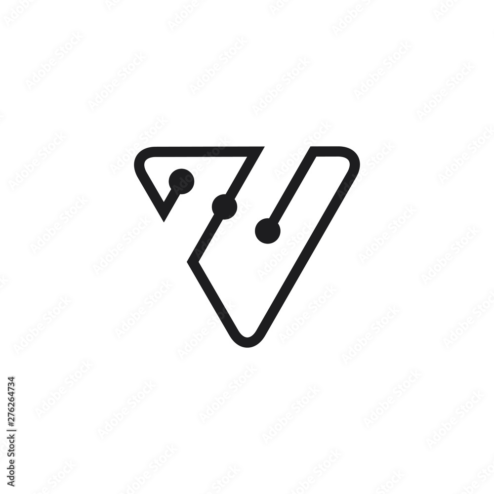 letter v triangle linked dots logo vector letter v triangle linked dots logo vector