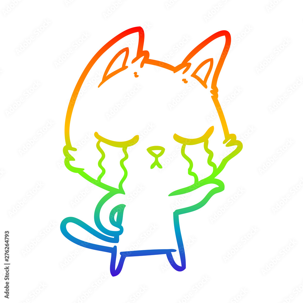rainbow gradient line drawing crying cartoon cat rainbow gradient line drawing crying cartoon cat