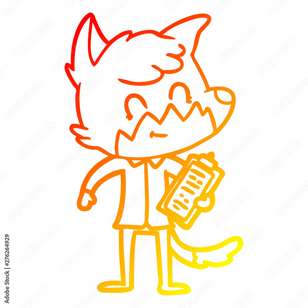 warm gradient line drawing cartoon happy fox salesman