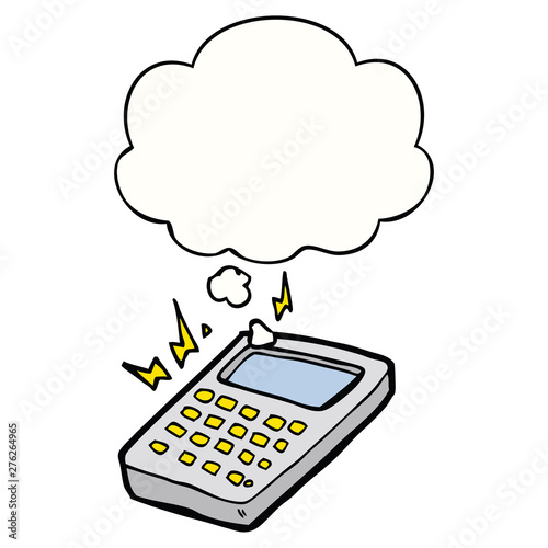 cartoon calculator and thought bubble