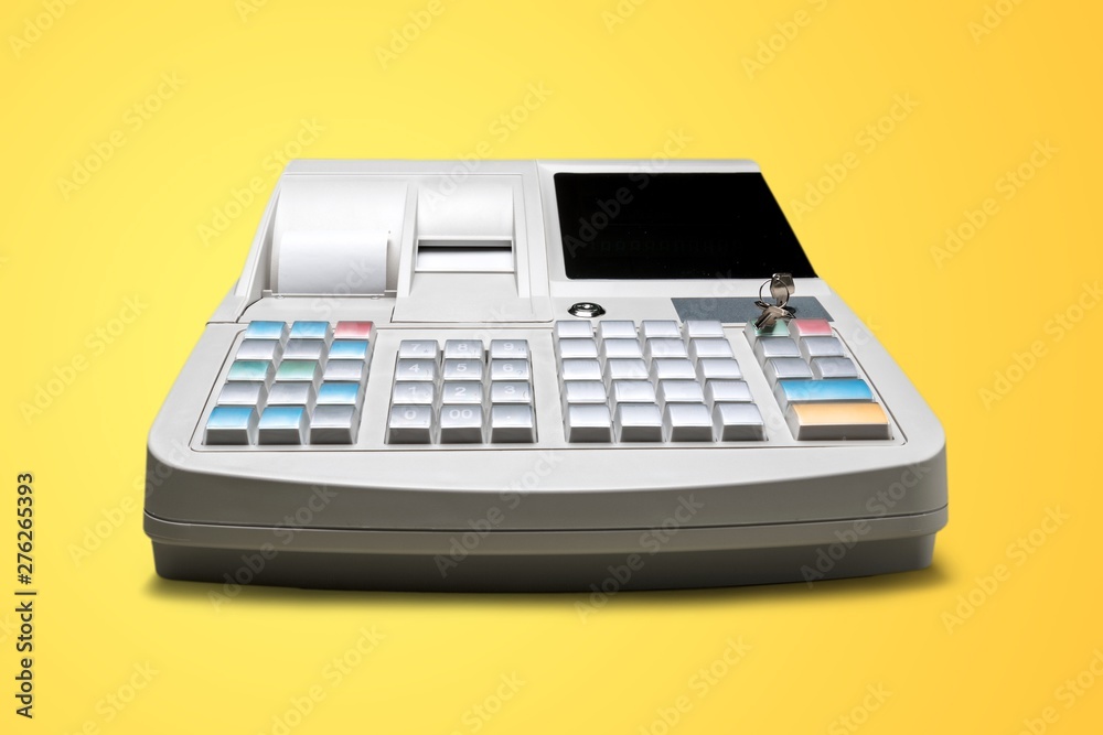Cash register with LCD display on background Cash register with LCD display on background