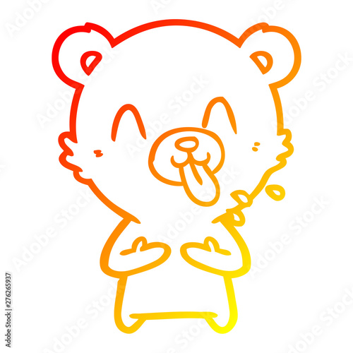 warm gradient line drawing rude cartoon polar bear sticking out tongue