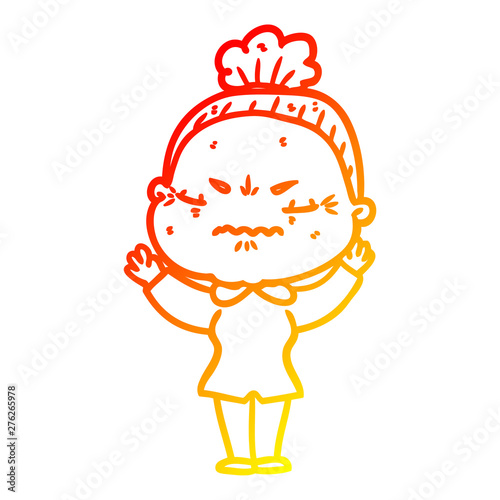 warm gradient line drawing cartoon annoyed old lady