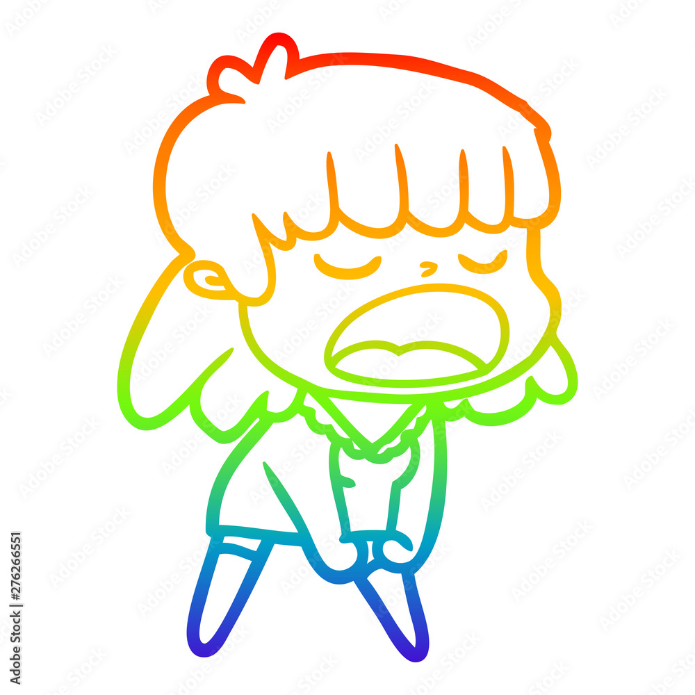 rainbow gradient line drawing cartoon woman talking loudly rainbow gradient line drawing cartoon woman talking loudly