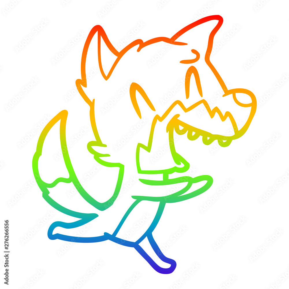 Fototapeta premium rainbow gradient line drawing laughing fox running away