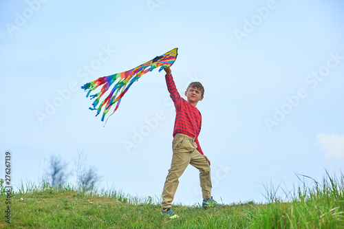 The boy with the kite .The concept of children's outdoor activities