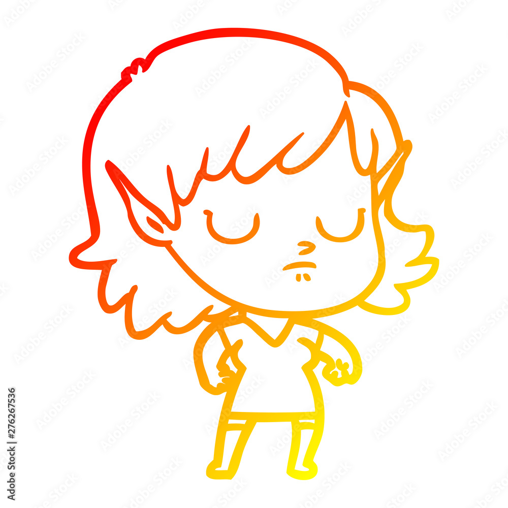 warm gradient line drawing cartoon elf girl warm gradient line drawing cartoon elf girl