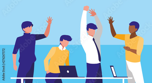 business men elegant in the workplace celebrating