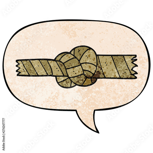 cartoon knotted rope and speech bubble in retro texture style