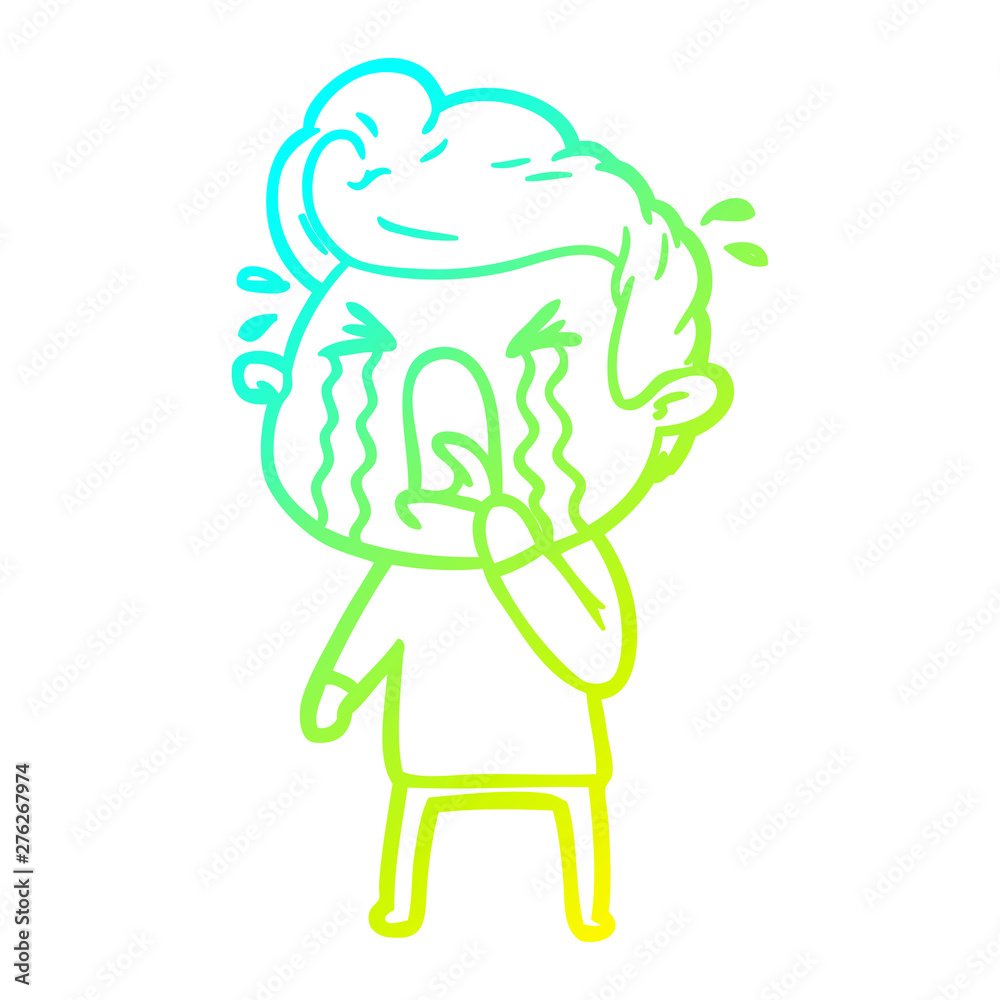 Fototapeta premium cold gradient line drawing cartoon crying man