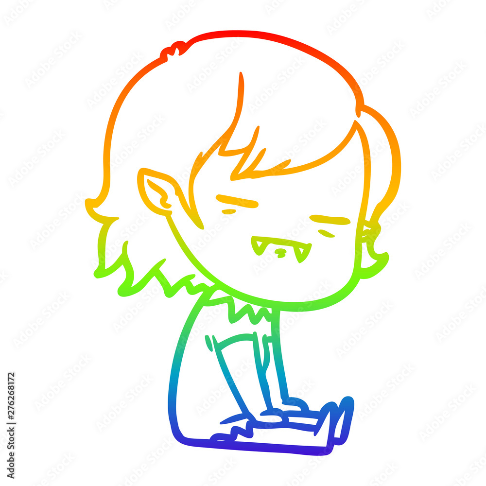 rainbow gradient line drawing cartoon undead vampire girl sitting rainbow gradient line drawing cartoon undead vampire girl sitting