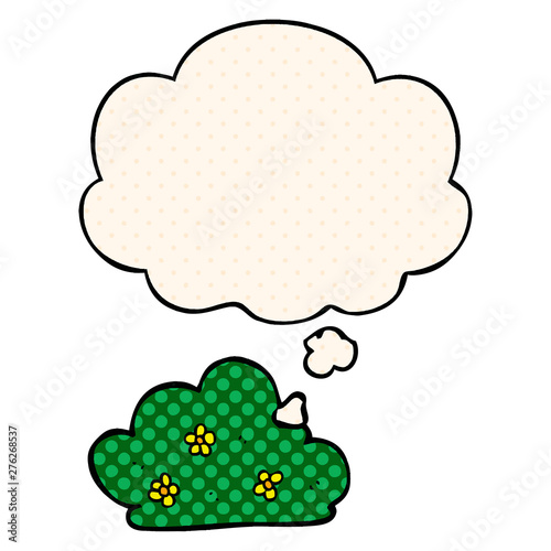 cartoon hedge and thought bubble in comic book style