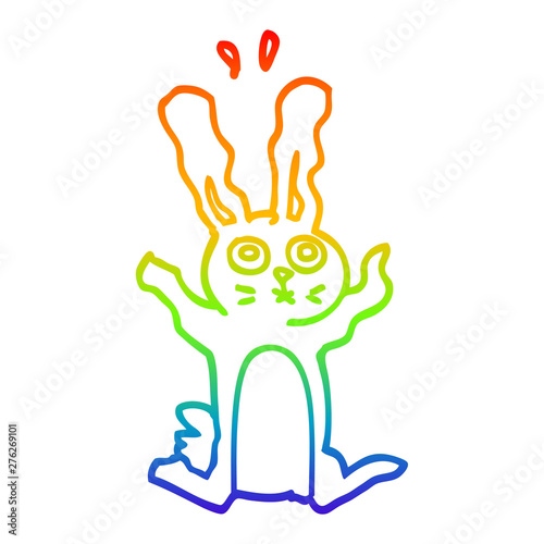 rainbow gradient line drawing cartoon excited rabbit