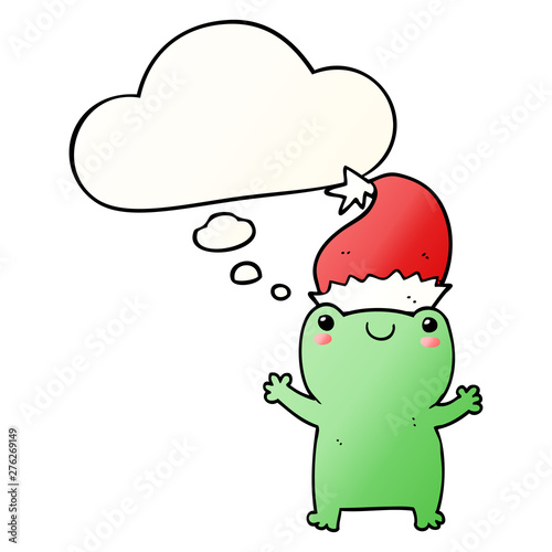 cute christmas frog and thought bubble in smooth gradient style