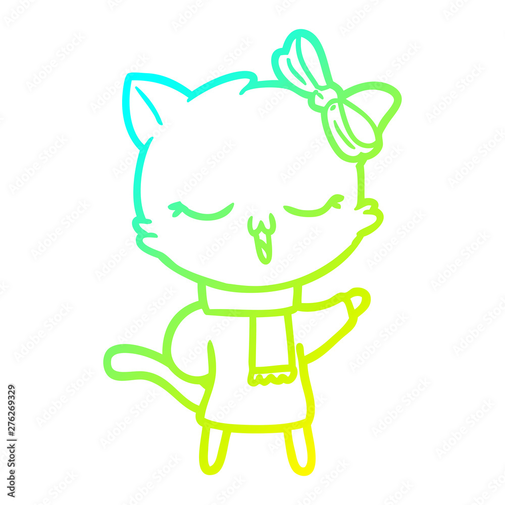 cold gradient line drawing cartoon cat with bow on head cold gradient line drawing cartoon cat with bow on head